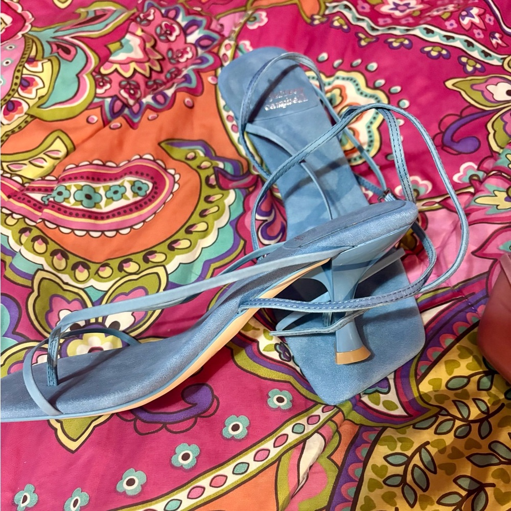 Jeffrey Campbell Blue Leather Strappy Fluxx Kitten Heel Shoes Sz. 7.5